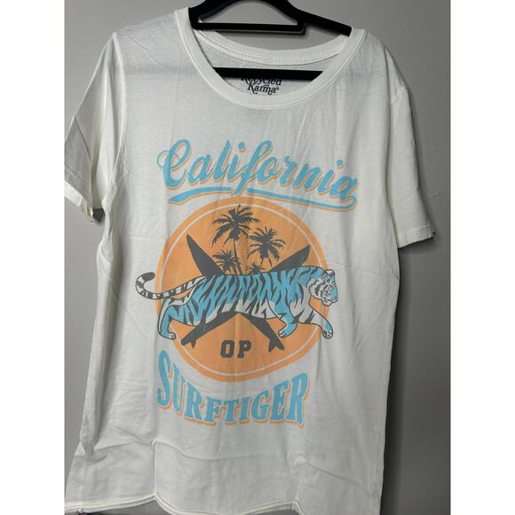 NWT Recycled Karma California OP Surf Tiger White T-Shirt Sz M - Picture 1 of 3